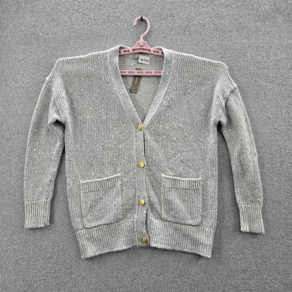 J.crew Women Cardigan‎ XS Gray BS951 Button Sequin Long Sleeve NWT